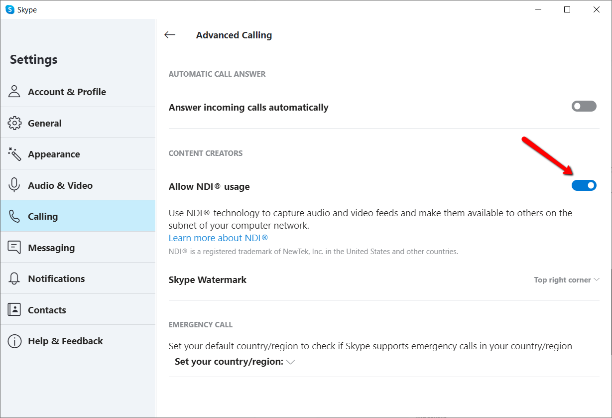 Skype settings advanced calling