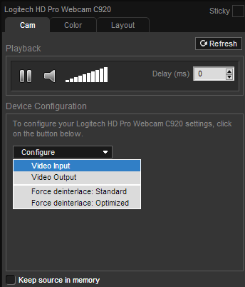 Webcam source properties