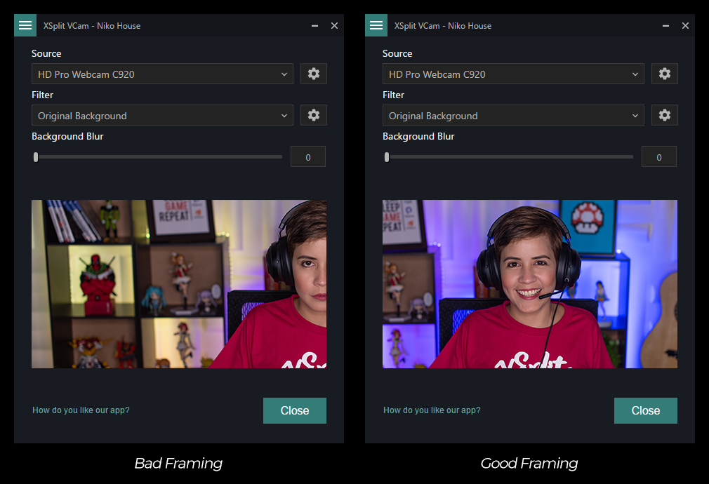 framing in XSplit VCam